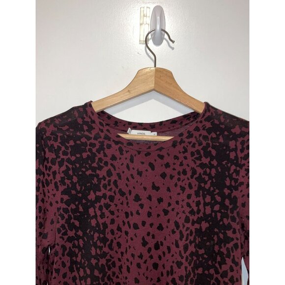 Vince Red Wysteria Leopard Print Long Sleeve Crew Neck Knit Top Women's Size XS - Picture 3 of 8